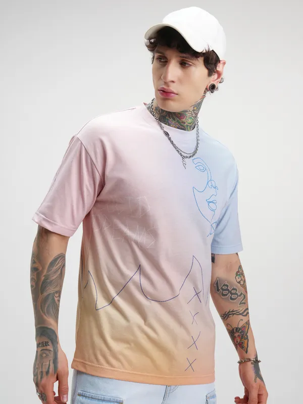 Highlander Men Multi Printed Round Neck Oversized Fit T-Shirt