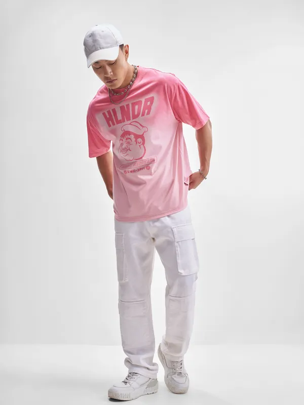 Highlander Men Pink Printed Round Neck T-Shirt