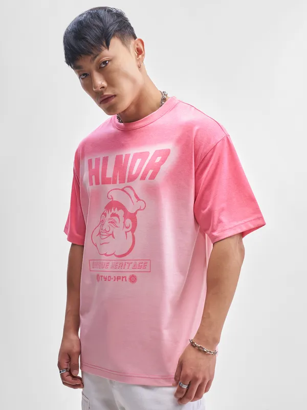 Highlander Men Pink Printed Round Neck T-Shirt