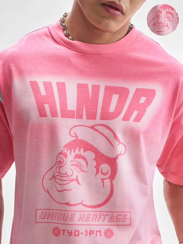 Highlander Men Pink Printed Round Neck T-Shirt