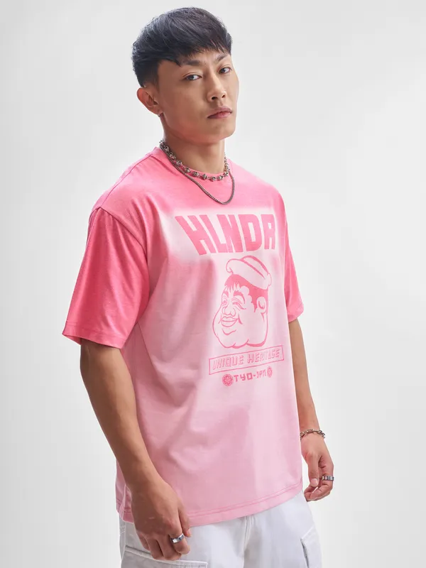 Highlander Men Pink Printed Round Neck T-Shirt
