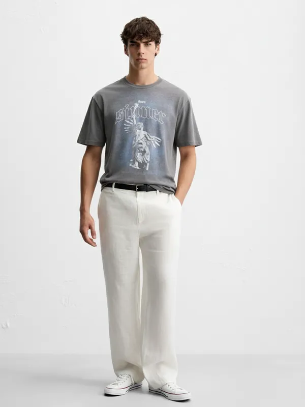 Highlander Men Grey Printed Round Neck T-Shirt