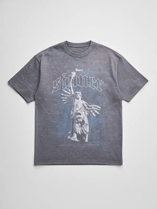 Highlander Men Grey Printed Round Neck T-Shirt