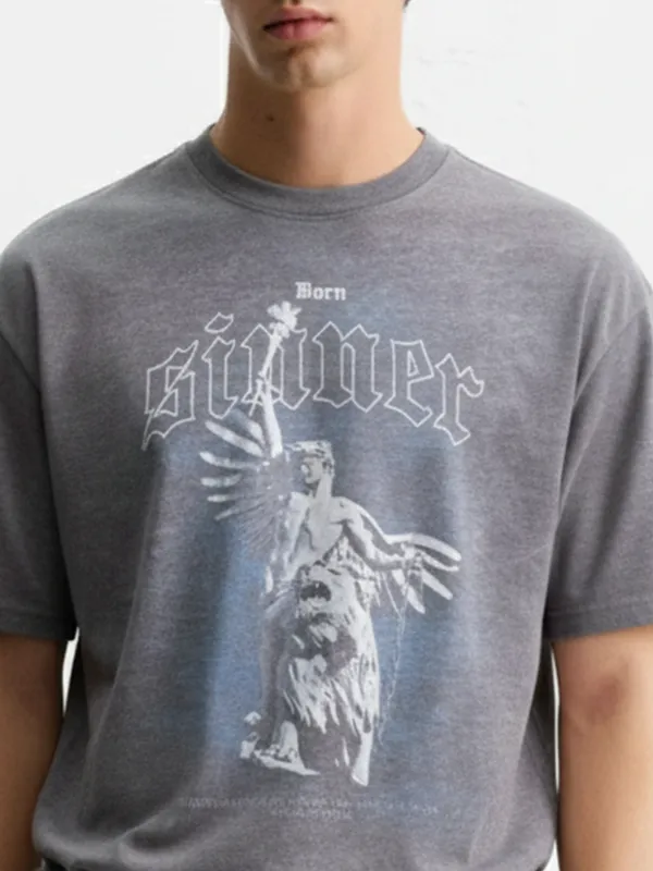 Highlander Men Grey Printed Round Neck T-Shirt