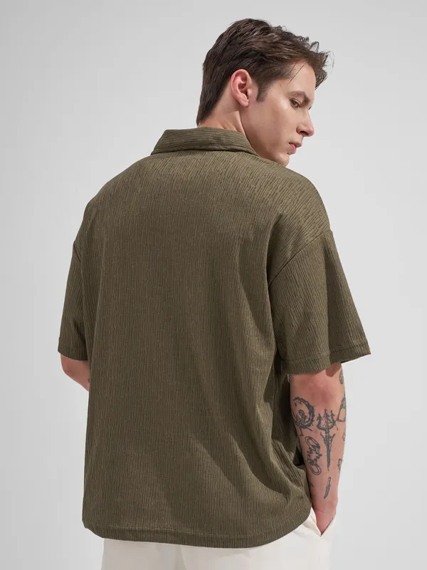 Highlander Men Brown Self Design Polo Collar T-Shirt