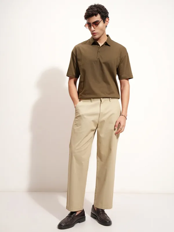 Highlander Men Brown Solid Polo Collar T-Shirt