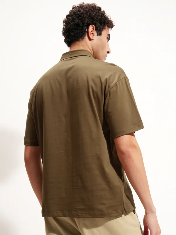 Highlander Men Brown Solid Polo Collar T-Shirt