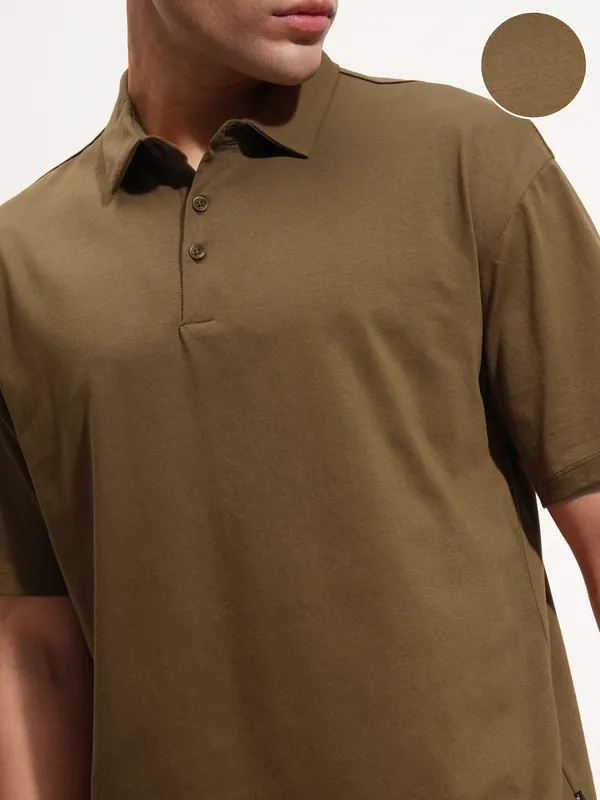 Highlander Men Brown Solid Polo Collar T-Shirt