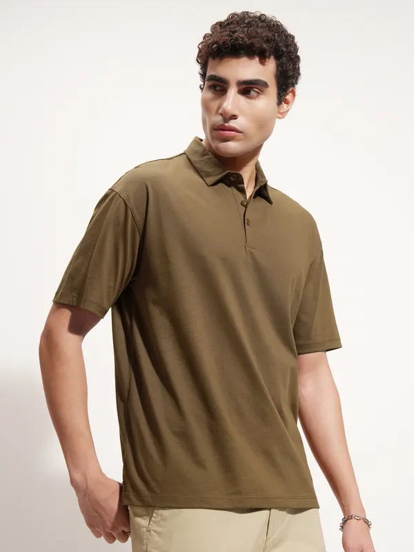 Highlander Men Brown Solid Polo Collar T-Shirt