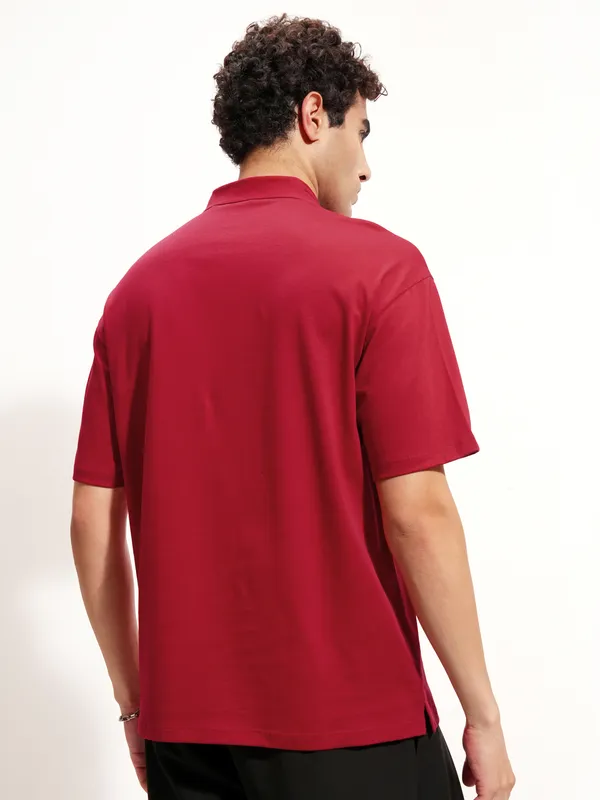 Highlander Men Maroon Solid Polo Collar T-Shirt