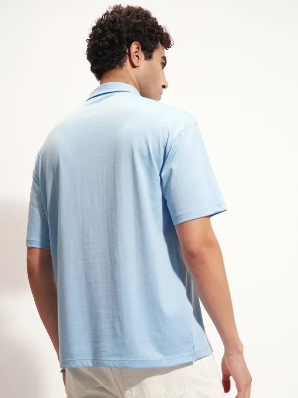 Highlander Men Blue Solid Polo Collar T-Shirt