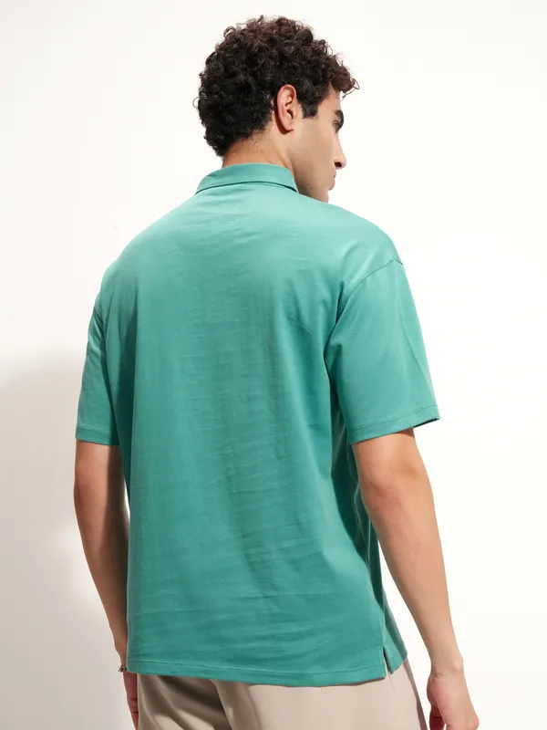 Highlander Men Sage Solid Polo Collar T-Shirt