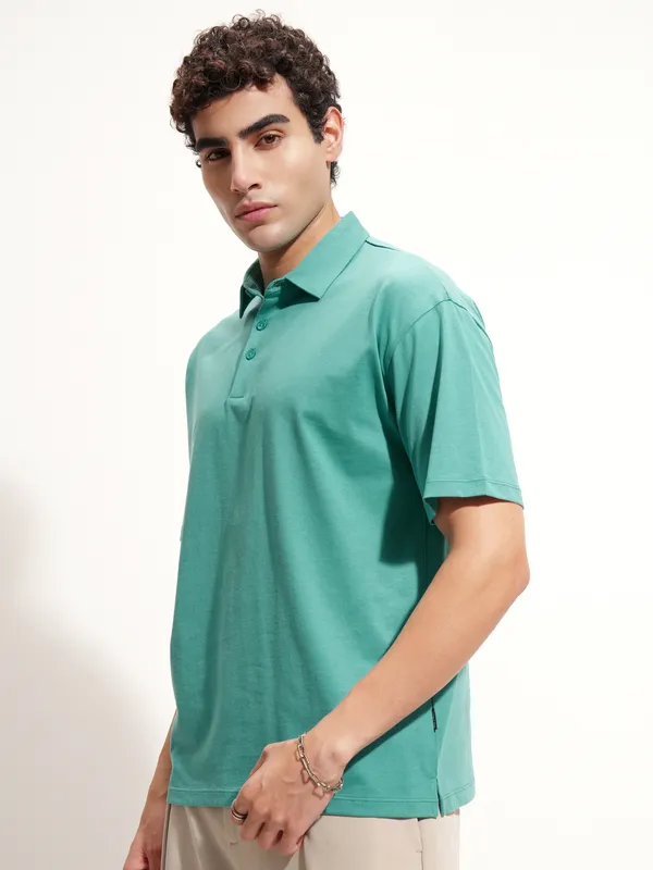 Highlander Men Sage Solid Polo Collar T-Shirt