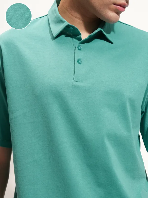 Highlander Men Sage Solid Polo Collar T-Shirt