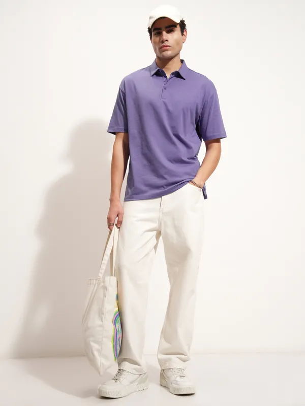 Highlander Men Purple Solid Polo Collar T-Shirt
