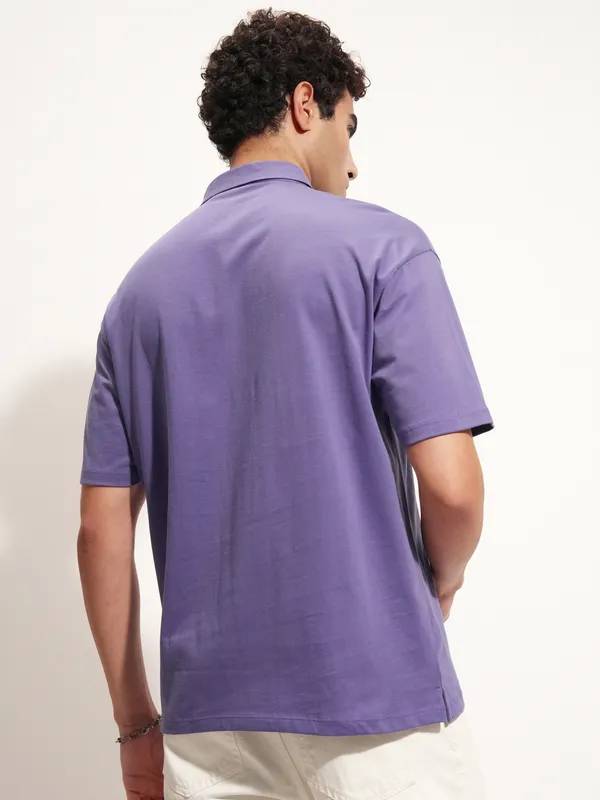 Highlander Men Purple Solid Polo Collar T-Shirt