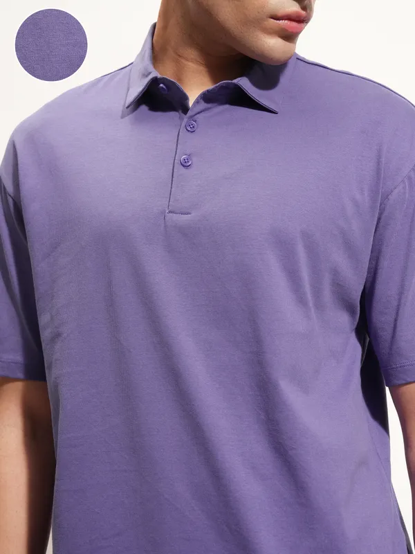 Highlander Men Purple Solid Polo Collar T-Shirt