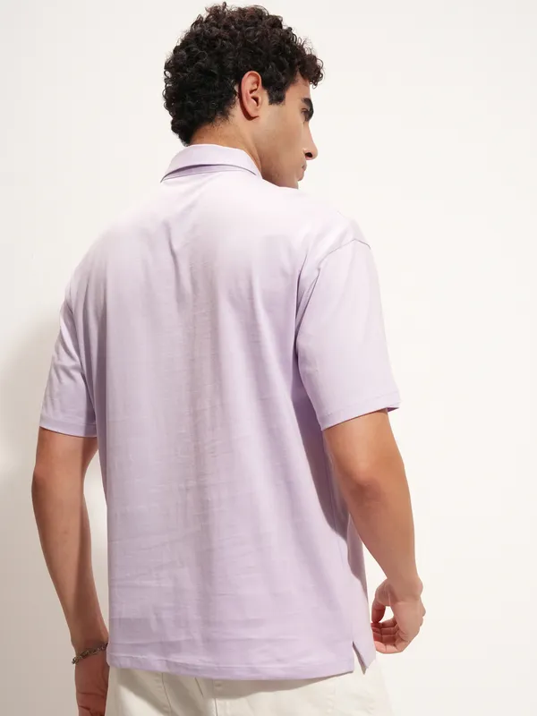 Highlander Men Lavender Solid Polo Collar T-Shirt