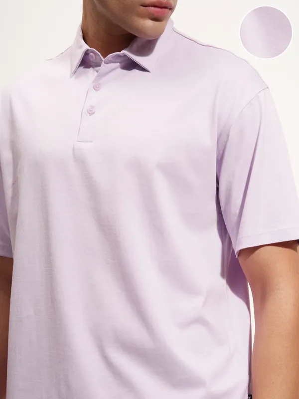 Highlander Men Lavender Solid Polo Collar T-Shirt