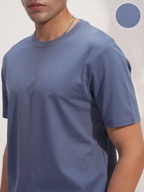 Highlander Men Blue Solid Round Neck T-Shirt