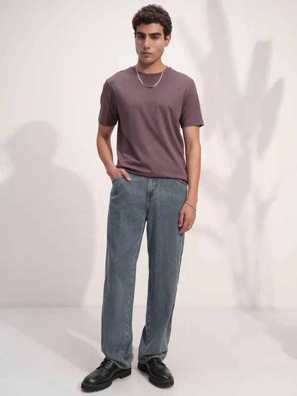 Highlander Men Purple Solid Round Neck T-Shirt