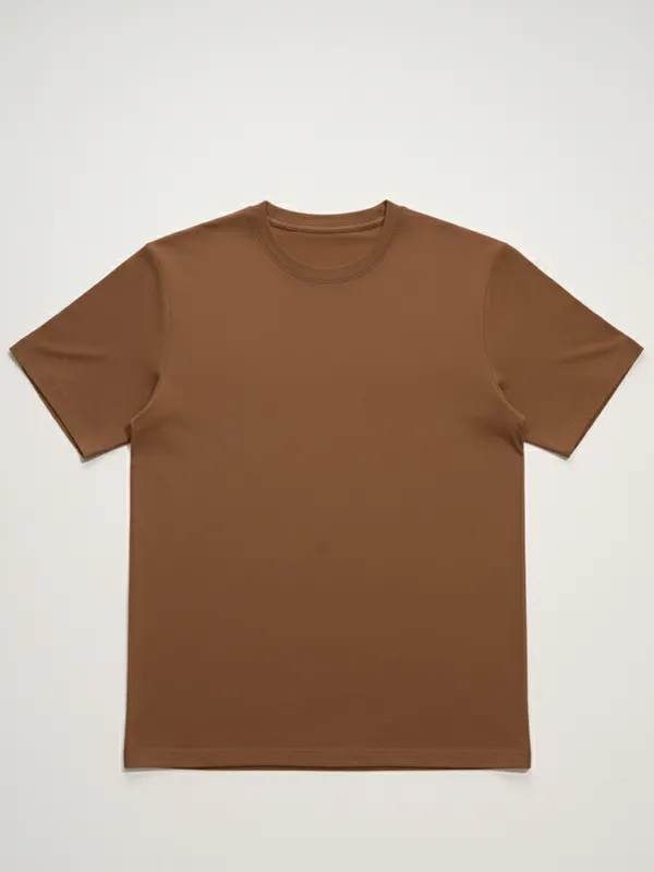 Highlander Men Brown Solid Round Neck T-Shirt