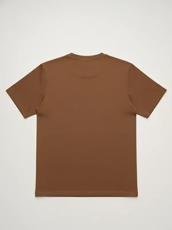 Highlander Men Brown Solid Round Neck T-Shirt