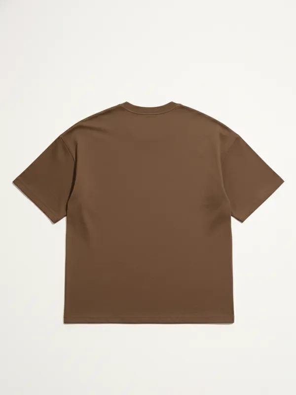 Highlander Men Brown Applique Round Neck Oversized Fit T-Shirt