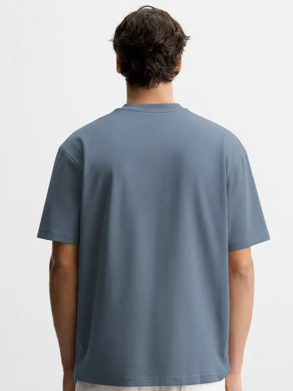 Highlander Men Blue Applique Round Neck Oversized Fit T-Shirt