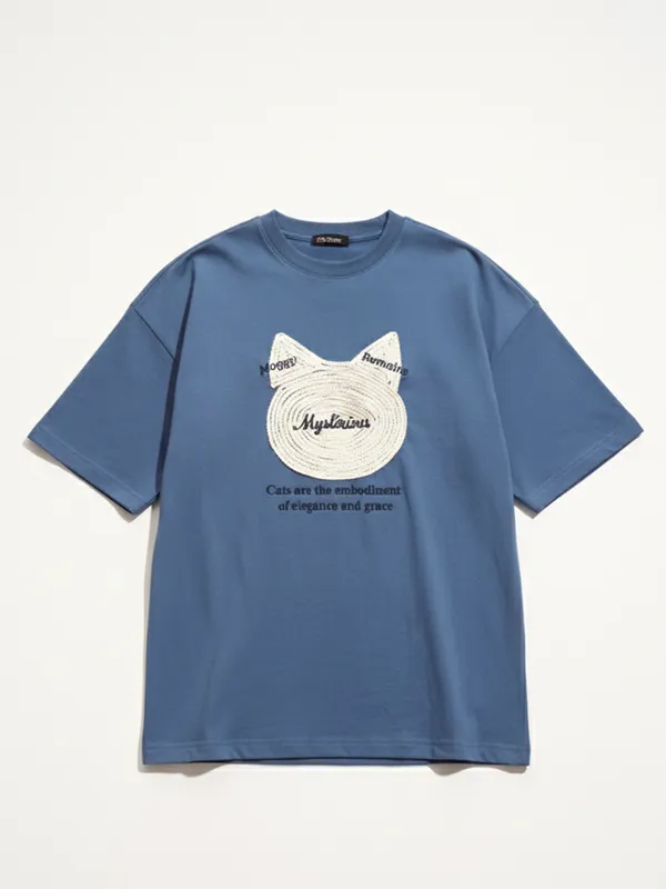 Highlander Men Blue Applique Round Neck Oversized Fit T-Shirt