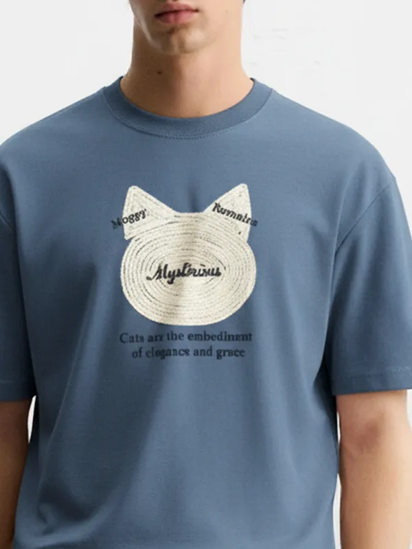 Highlander Men Blue Applique Round Neck Oversized Fit T-Shirt