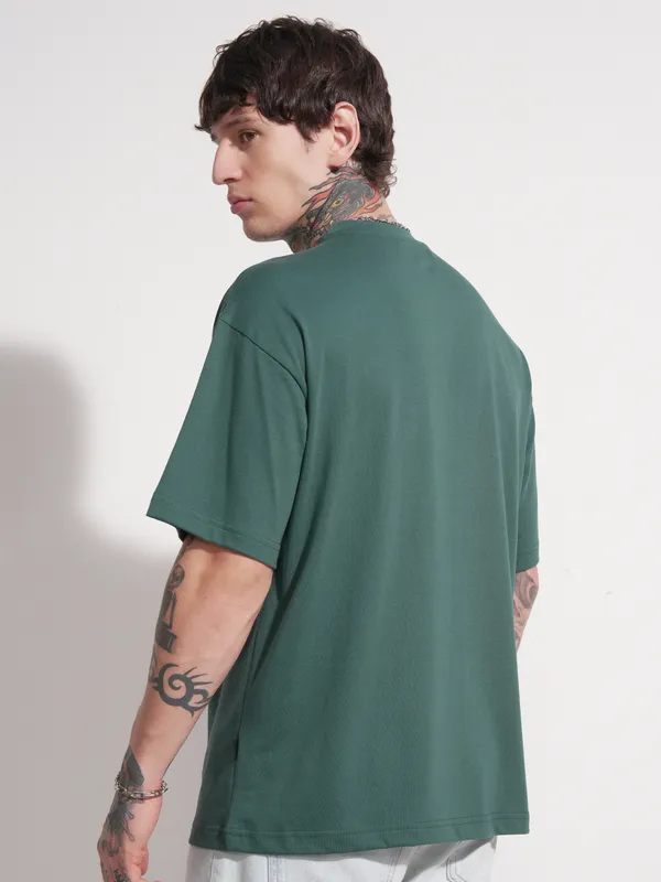 Highlander Men Teal Applique Round Neck Oversized Fit T-Shirt