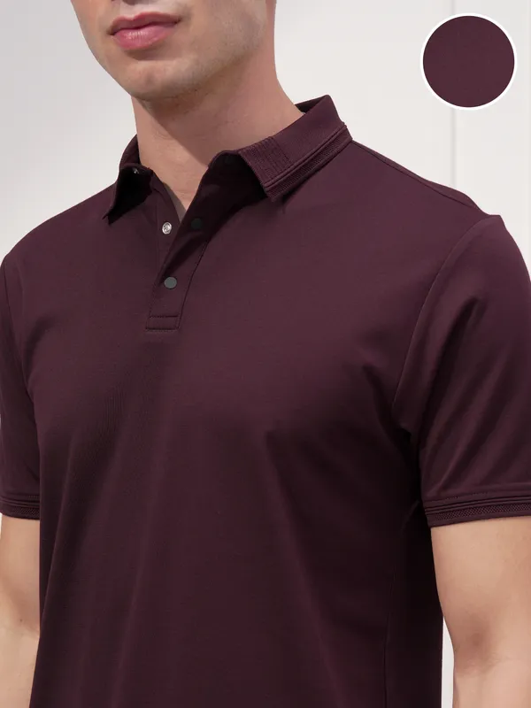Highlander Men Maroon Solid Polo Collar Regular Fit T-Shirt