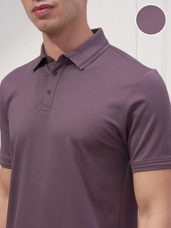 Highlander Men Purple Solid Polo Collar T-Shirt