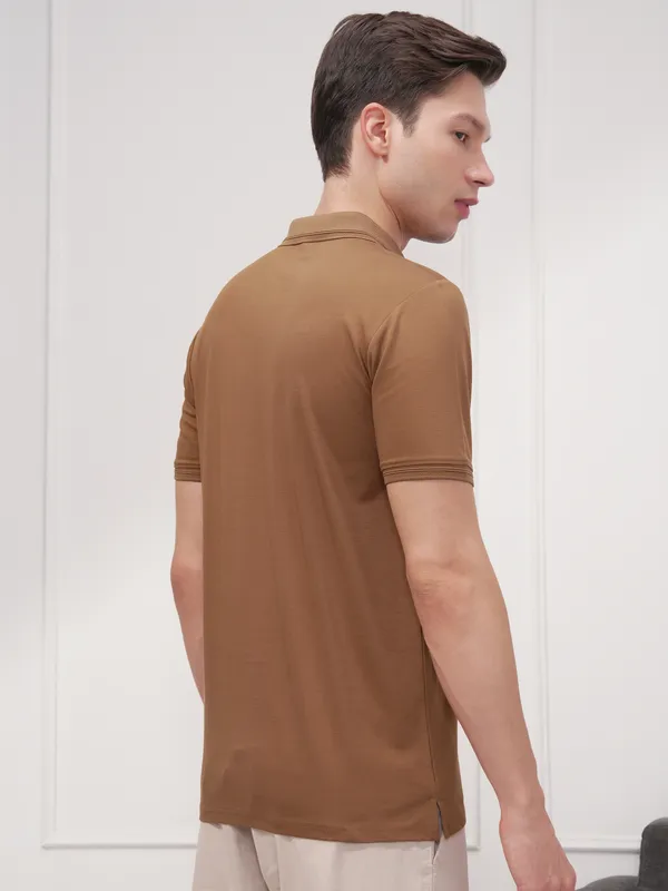Highlander Men Brown Solid Polo Collar T-Shirt