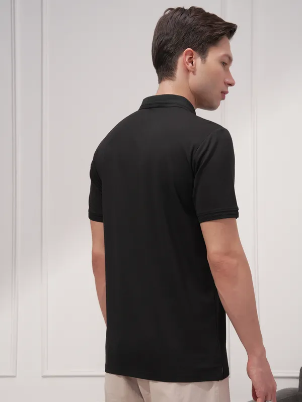 Highlander Men Black Solid Polo Collar Regular Fit T-Shirt