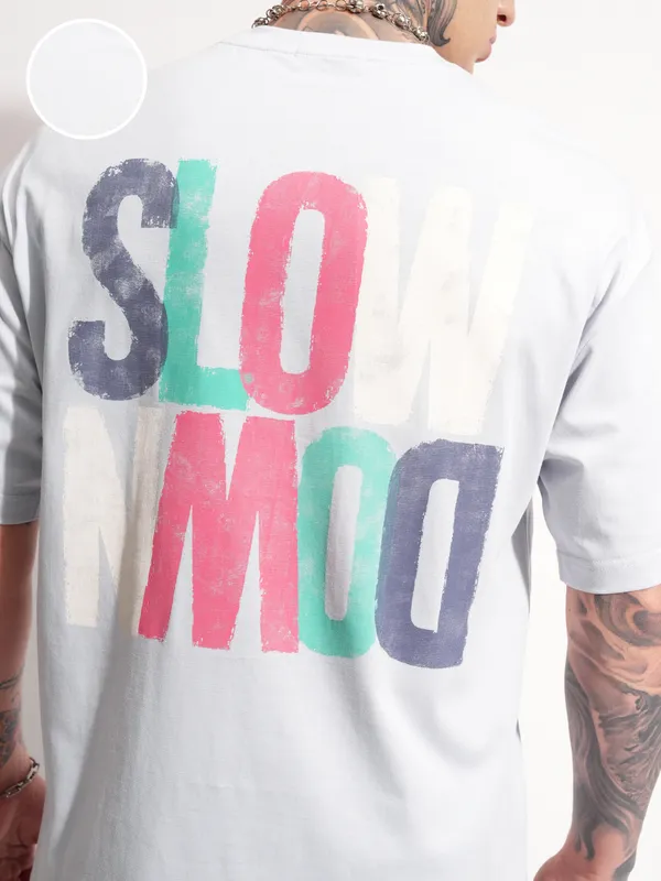 Highlander Men Grey Printed Round Neck Oversized Fit T-Shirt