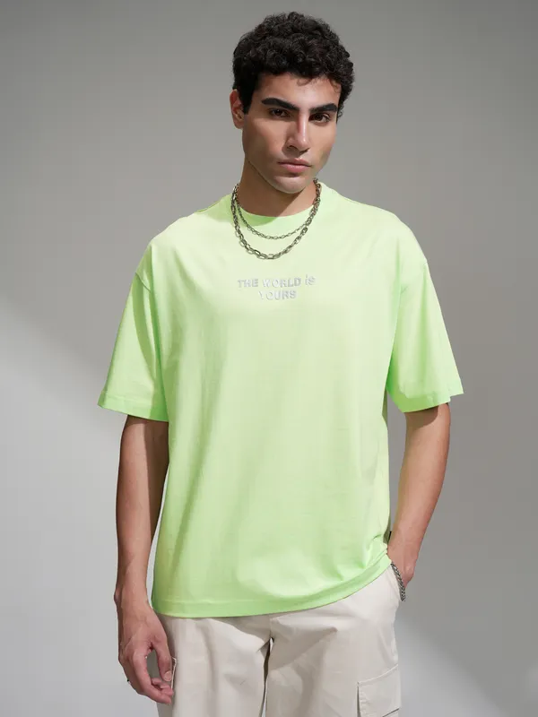 Highlander Men Green Printed Oversized Fit T-Shirt