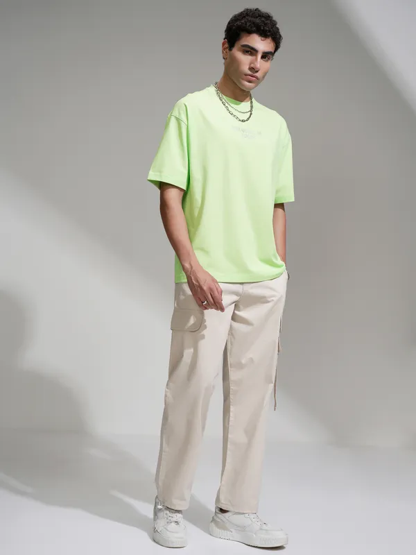 Highlander Men Green Printed Oversized Fit T-Shirt