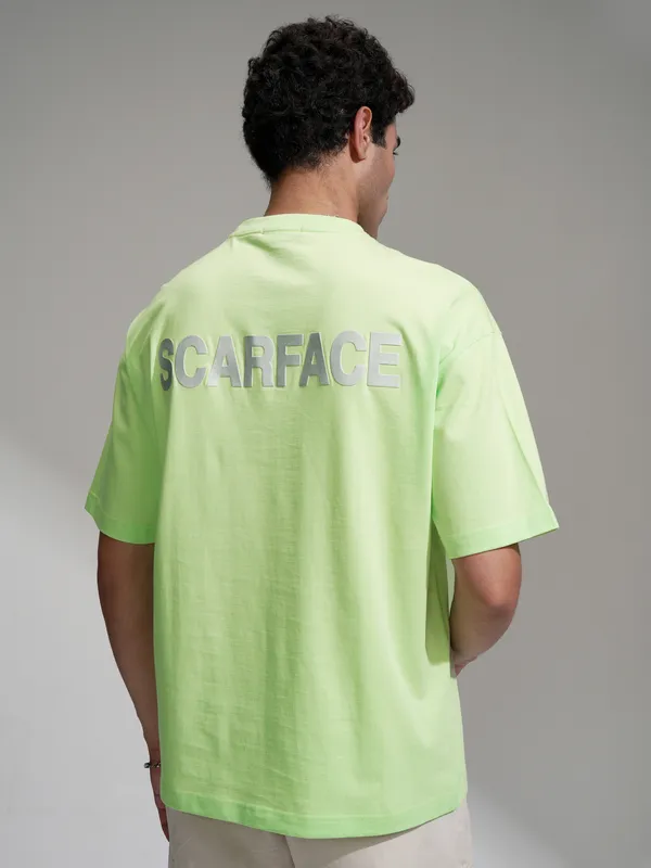 Highlander Men Green Printed Oversized Fit T-Shirt