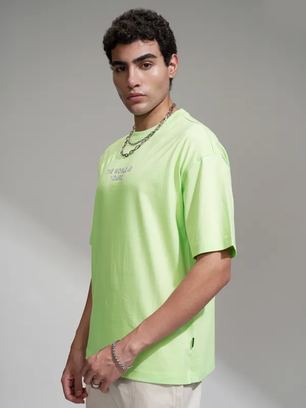 Highlander Men Green Printed Oversized Fit T-Shirt