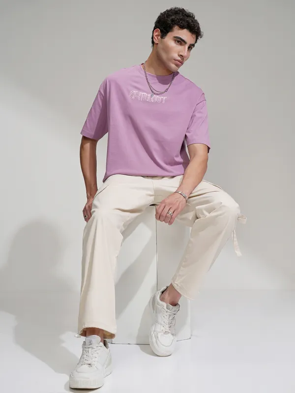 Highlander Men Mauve Printed Oversized Fit T-Shirt