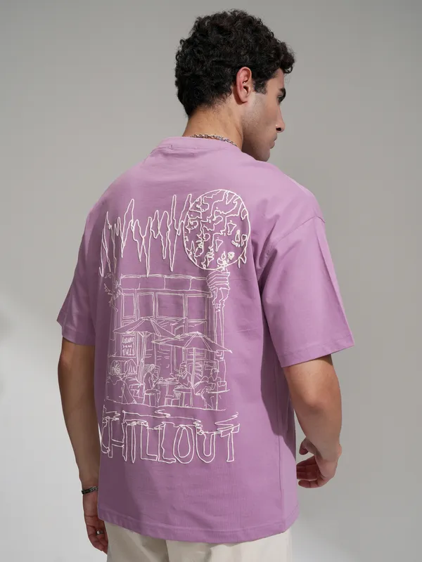 Highlander Men Mauve Printed Oversized Fit T-Shirt