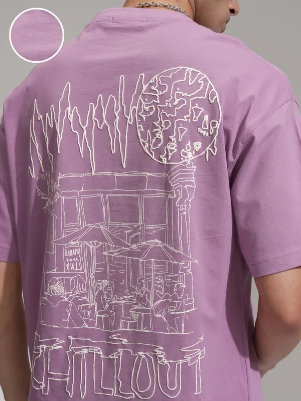 Highlander Men Mauve Printed Oversized Fit T-Shirt