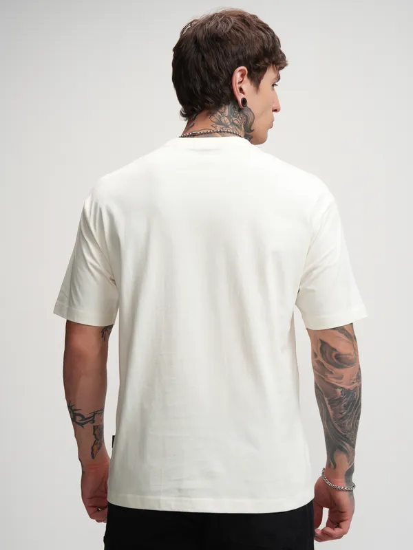 Highlander Men Off White Printed Round Neck T-Shirt