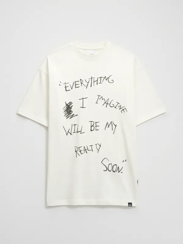 Highlander Men Off White Printed Round Neck Oversized Fit T-Shirt