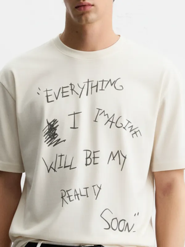 Highlander Men Off White Printed Round Neck Oversized Fit T-Shirt