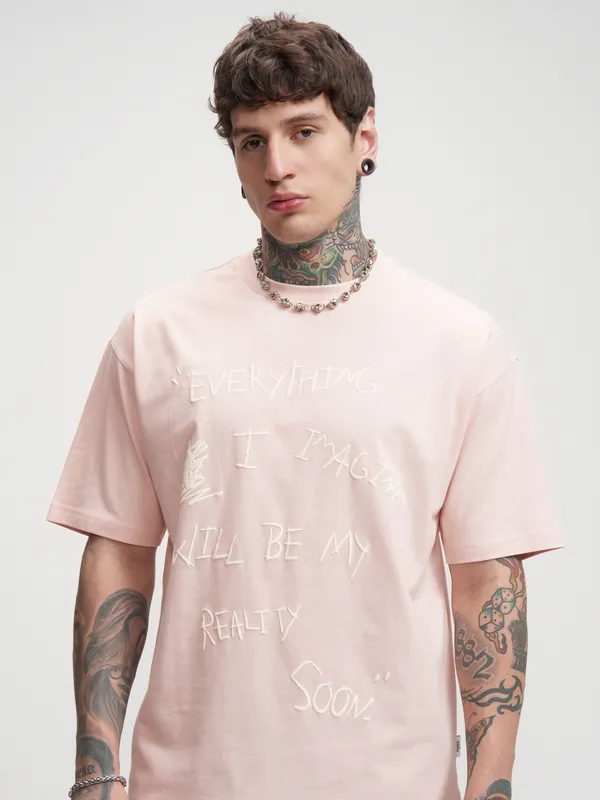 Highlander Men Pink Printed Round Neck Oversized Fit T-Shirt