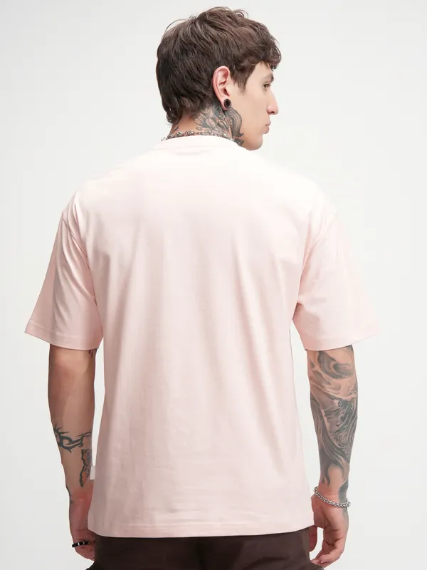 Highlander Men Pink Printed Round Neck Oversized Fit T-Shirt