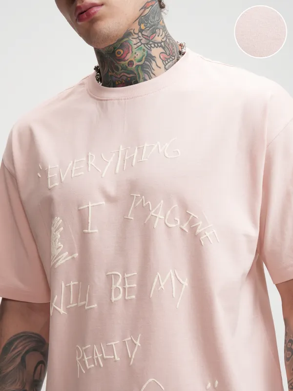 Highlander Men Pink Printed Round Neck Oversized Fit T-Shirt
